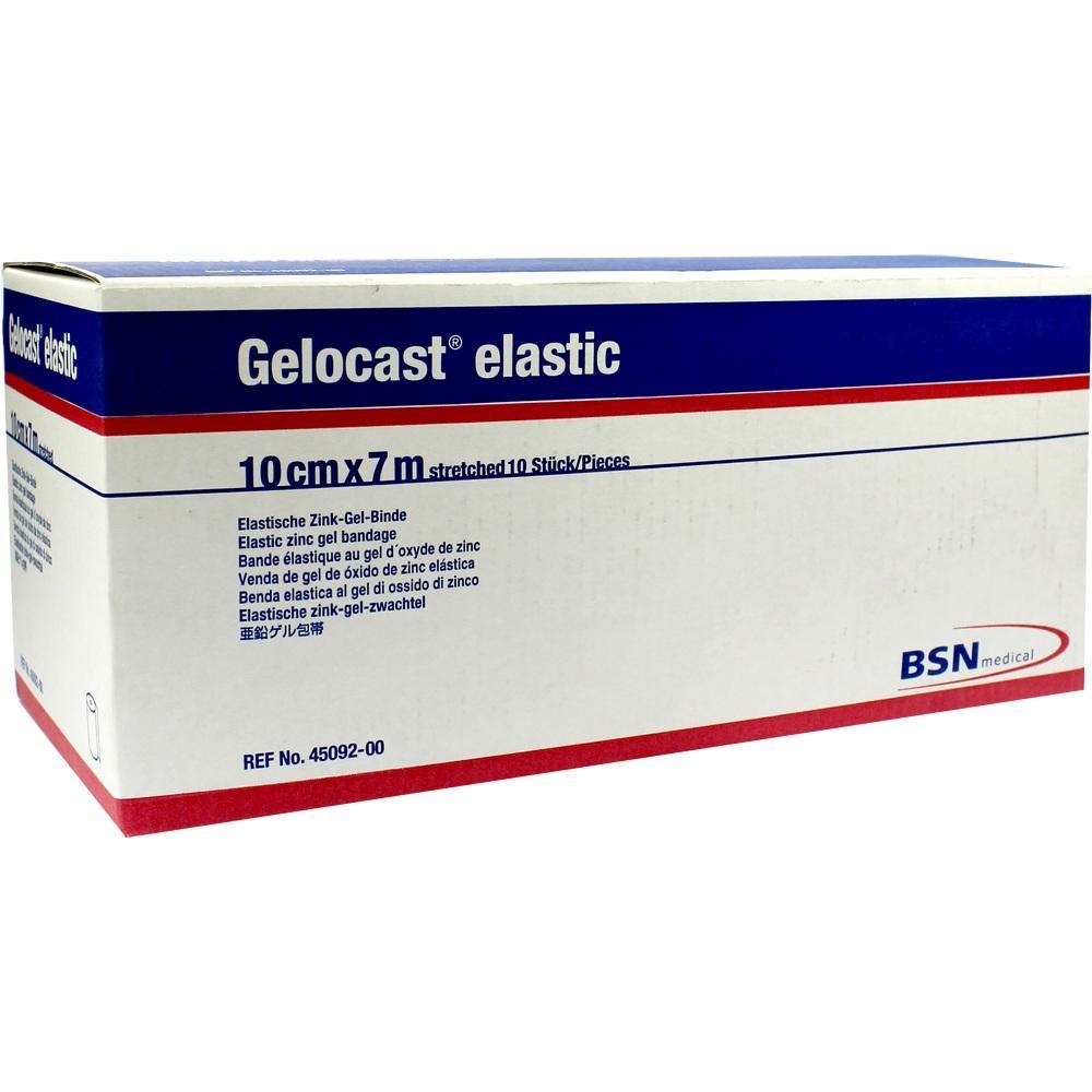 Weiße Verpackung mit der Aufschrift "Gelocast elastic" für Zink-Gel-Binden.