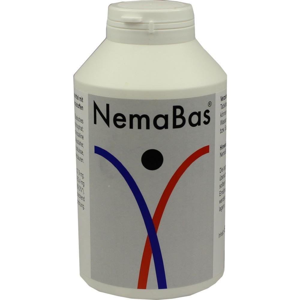 Weiße Plastikflasche mit der Aufschrift "NemaBas" auf dem Etikett.