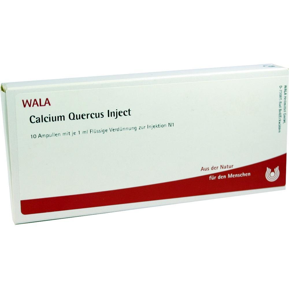 Wei&szlig;e Medikamentenschachtel mit rotem Schriftzug "Calcium Quercus Inject".