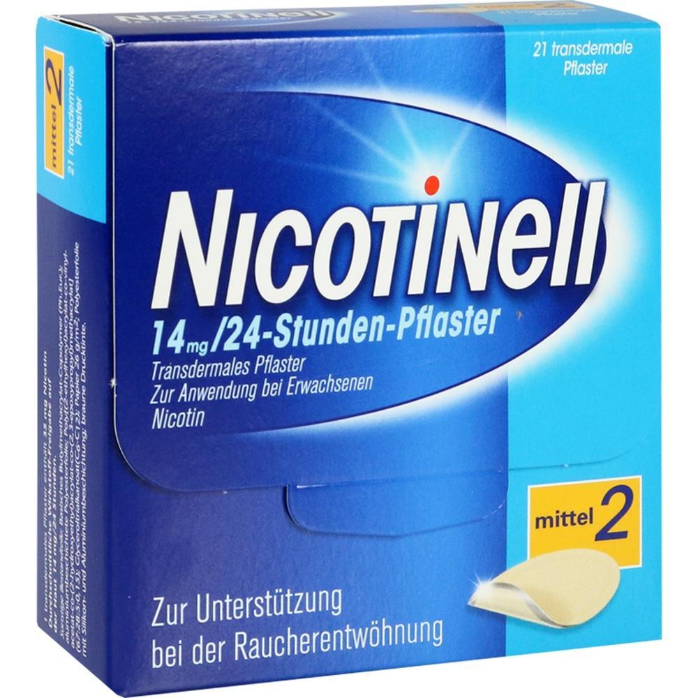 Die Packung zeigt Nikotinpflaster zur Raucherentwöhnung.
