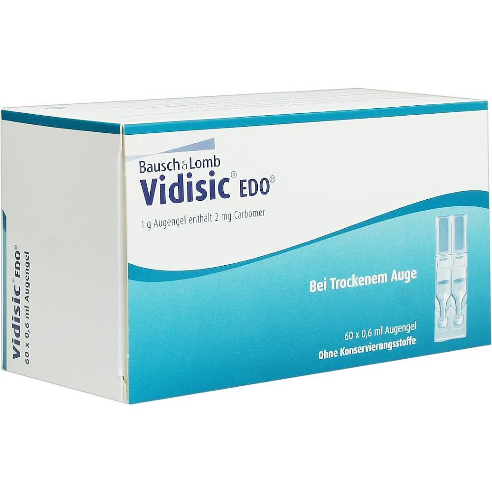 Eine Packung Augengel namens Vidisic EDO gegen trockene Augen.