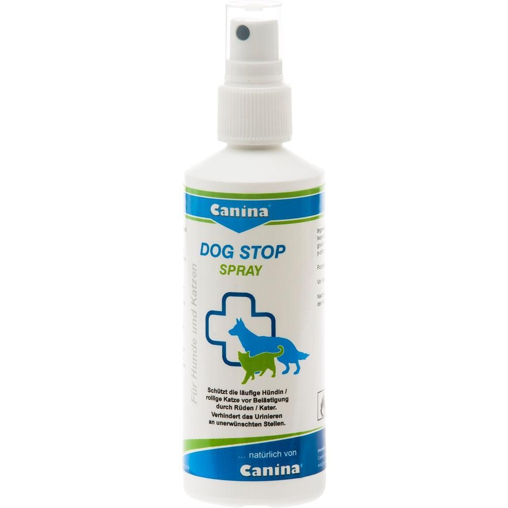 Wei&szlig;e Spr&uuml;hflasche mit der Aufschrift "Dog Stop Spray" von Canina.