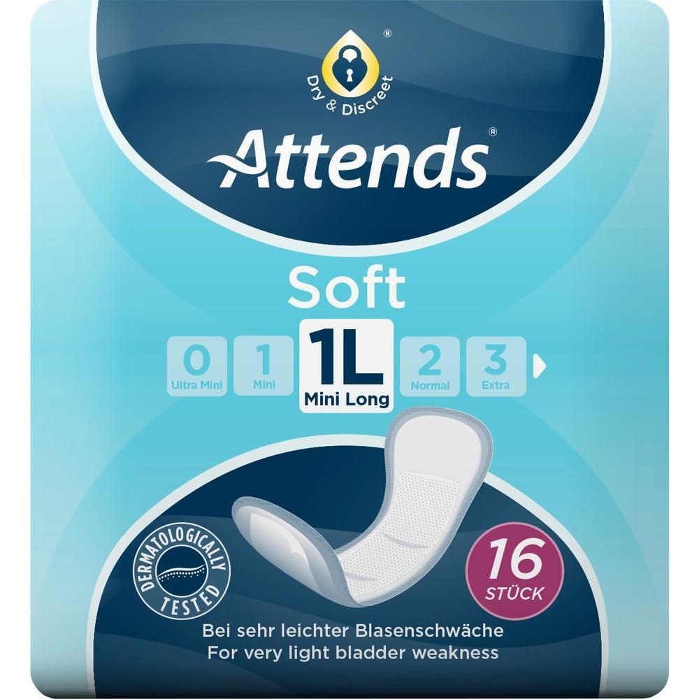 Eine Packung Attends-Slipeinlagen für leichte Blasenschwäche, Größe 1L, 16 Stück.