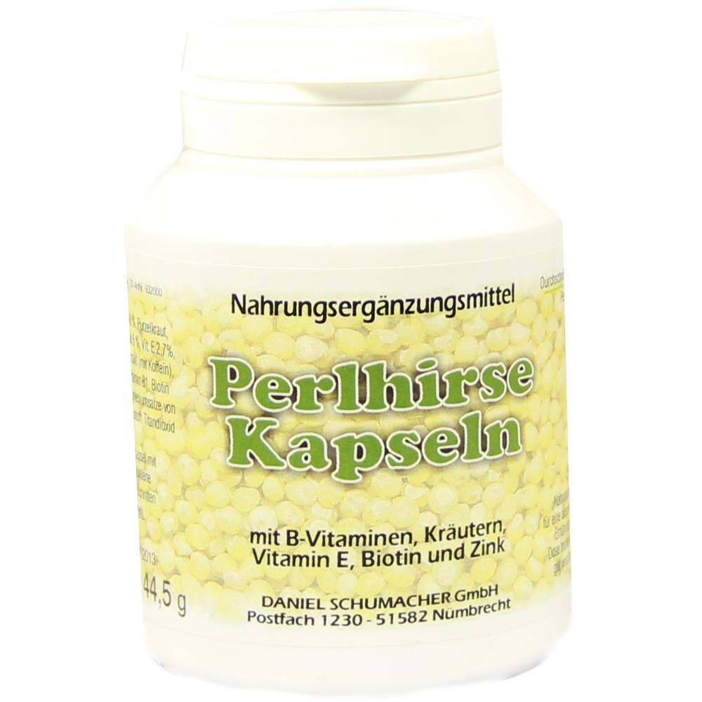 Eine Dose mit Nahrungsergänzungsmitteln namens Perlhirse Kapseln.