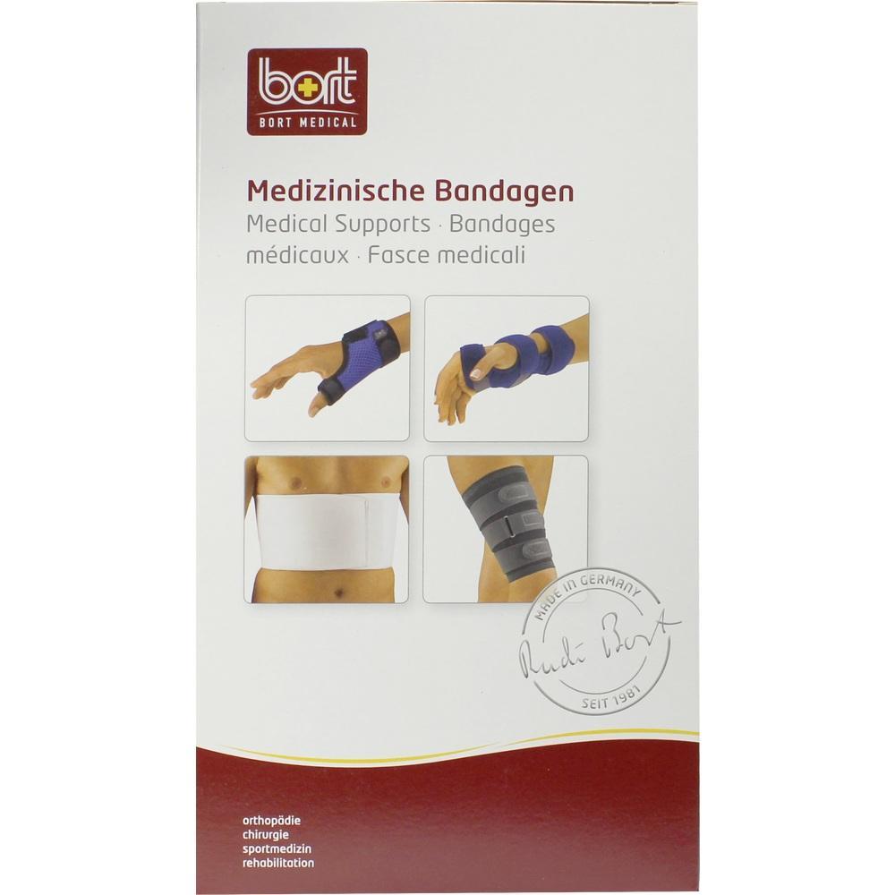 Verpackung mit Bildern von medizinischen Bandagen für Arm, Hand, Bauch und Bein.