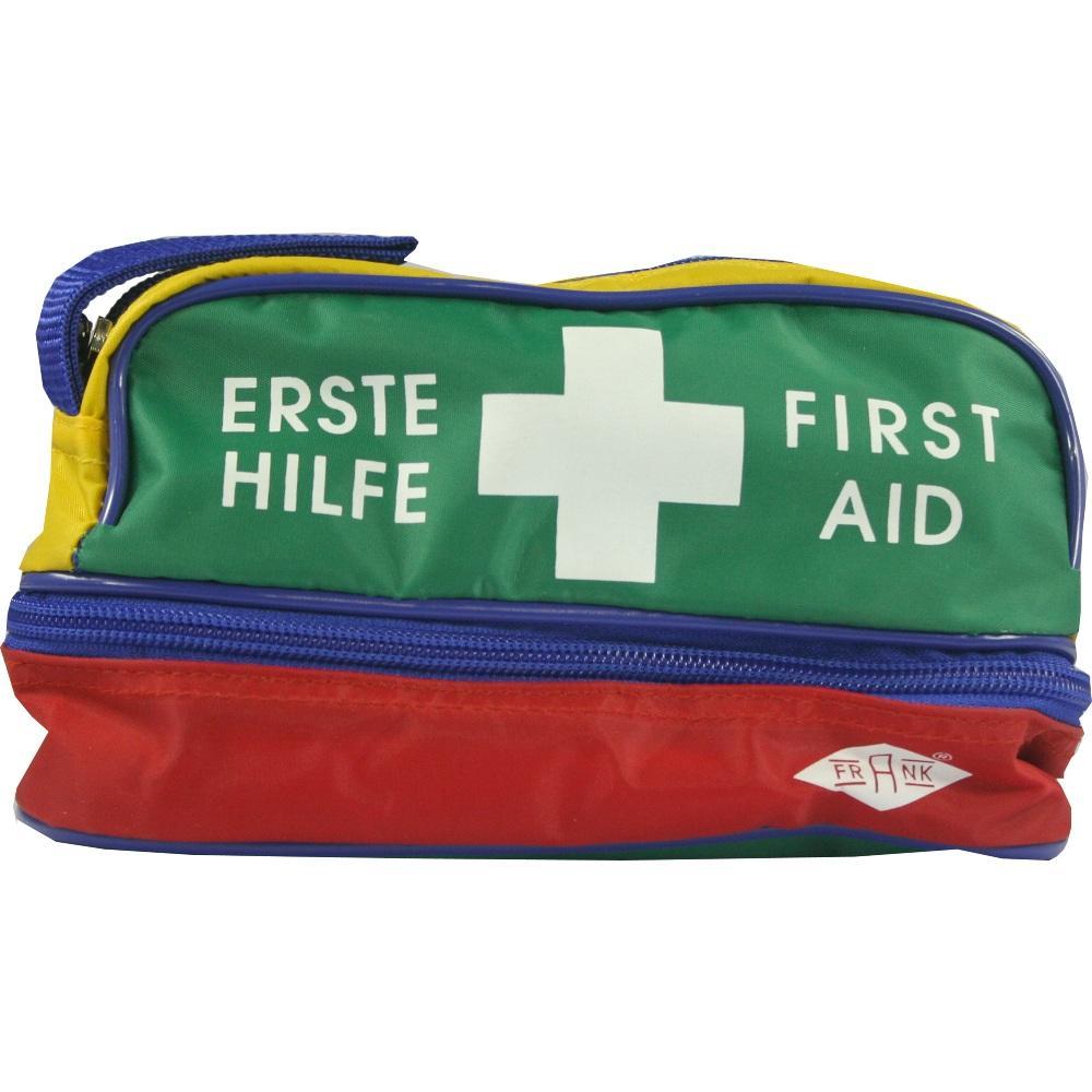 Bunte Erste-Hilfe-Tasche mit Kreuz und Rei&szlig;verschluss.