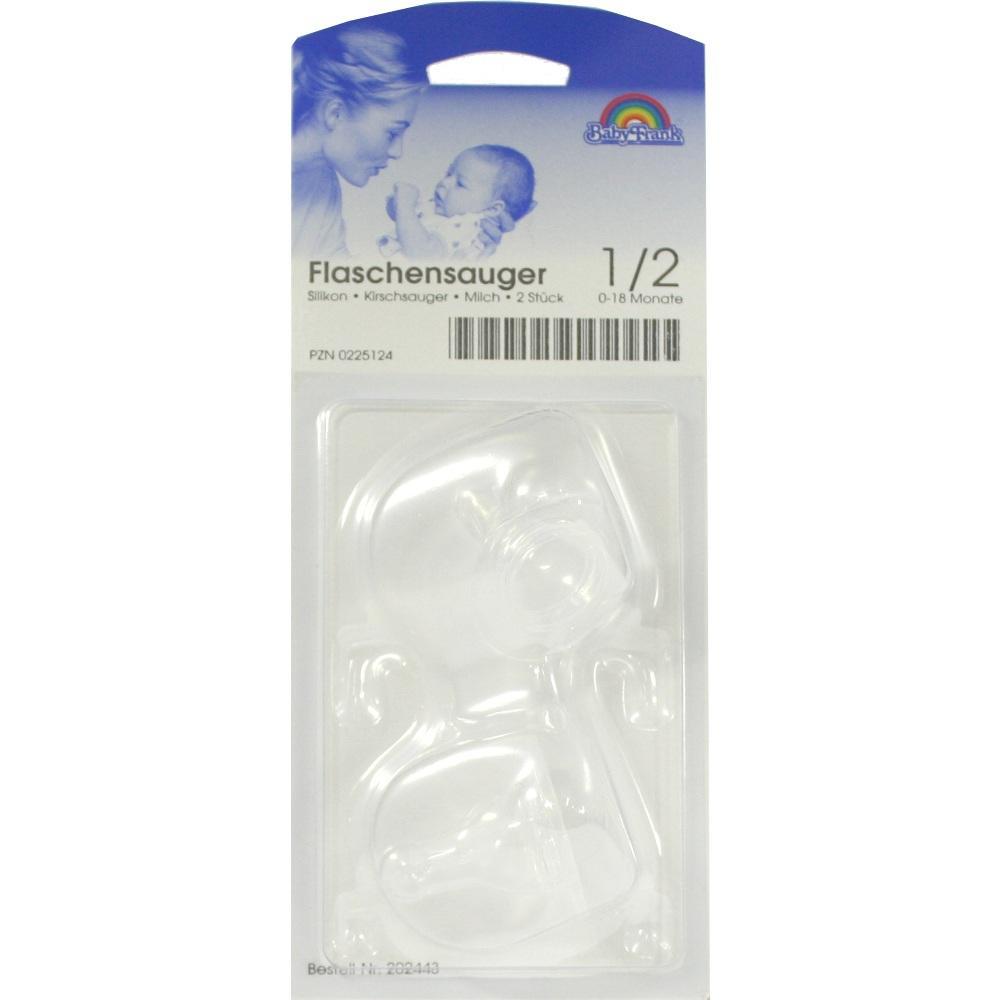 Zwei Flaschensauger aus Silikon sind in einer Verpackung.