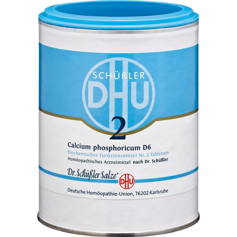 Eine Dose mit der Aufschrift "Schüßler Salze Nr. 2, Calcium phosphoricum D6".