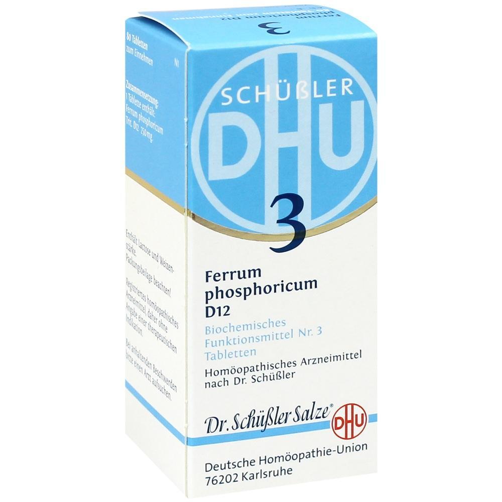 Verpackung von Schüßler-Salze Nr. 3 Ferrum phosphoricum D12 Tabletten.