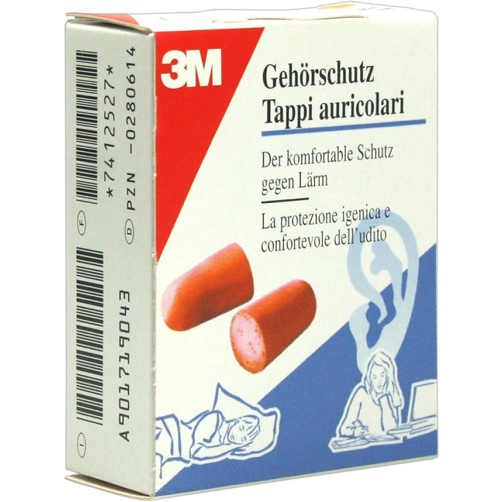 Verpackung von orangen Ohrenst&ouml;pseln zum Schutz vor L&auml;rm.