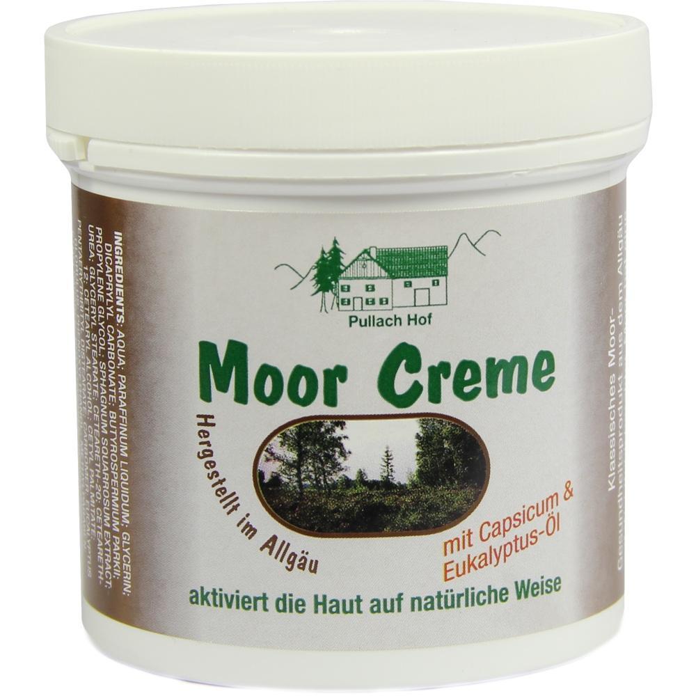 Eine Dose Moor Creme mit Pflanzenmotiv auf dem Etikett.