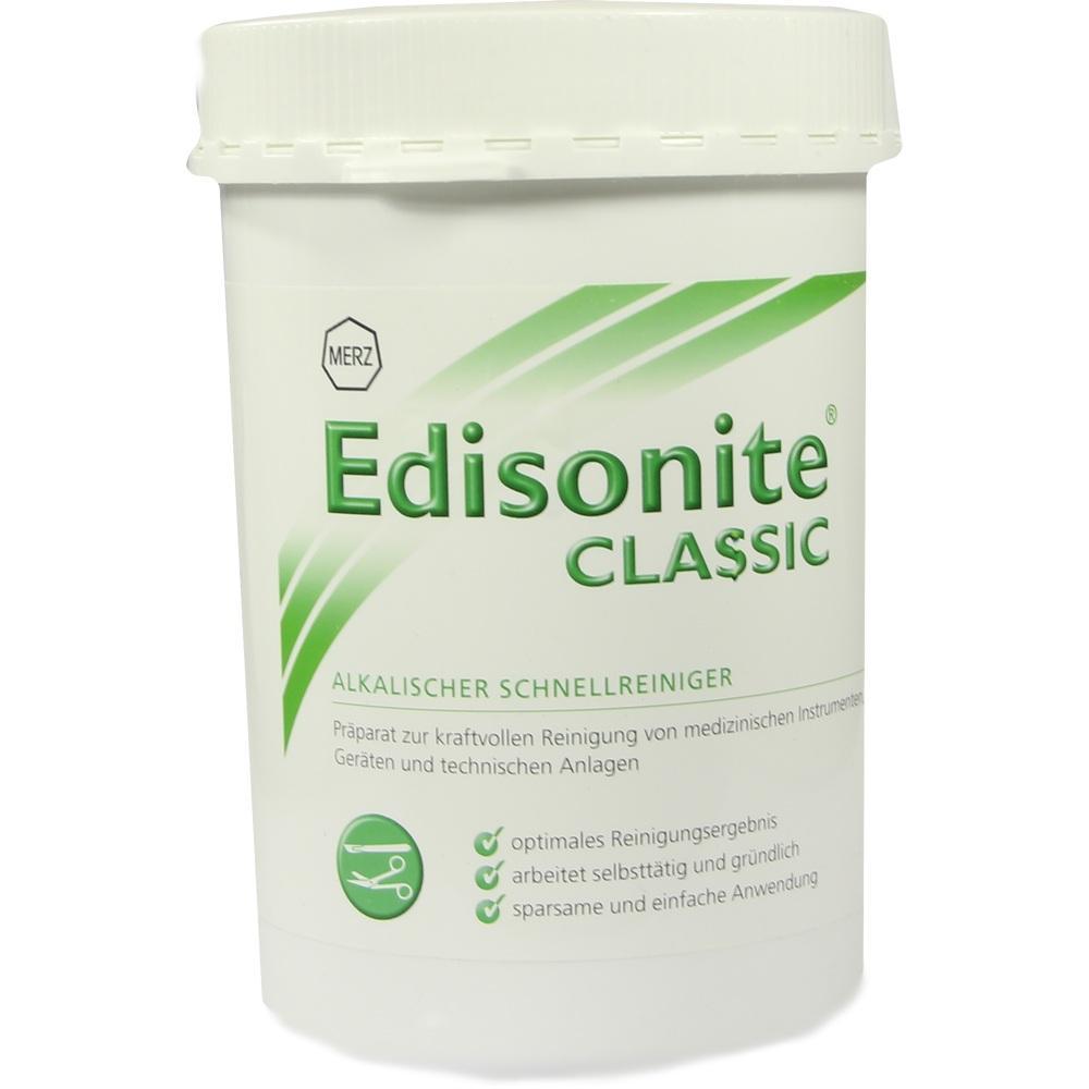 Weißer Kunststoffbehälter mit grünem Text und Logo, Aufschrift "Edisonite Classic".