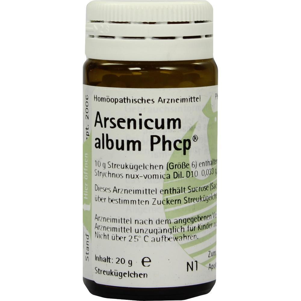 Eine braune Flasche mit der Aufschrift "Arsenicum album Phcp", ein homöopathisches Arzneimittel.