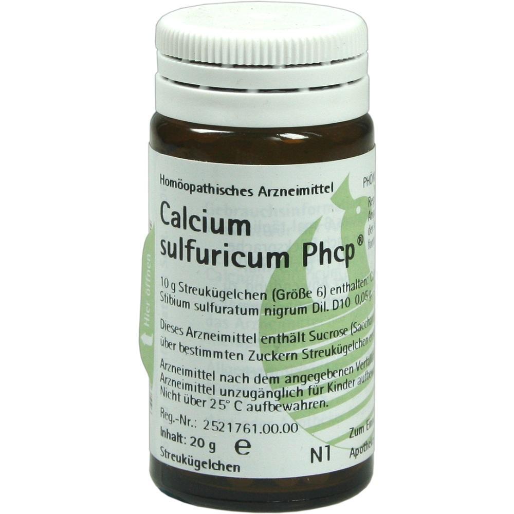 Braunes Fläschchen mit homöopathischem Mittel "Calcium sulfuricum Phcp".