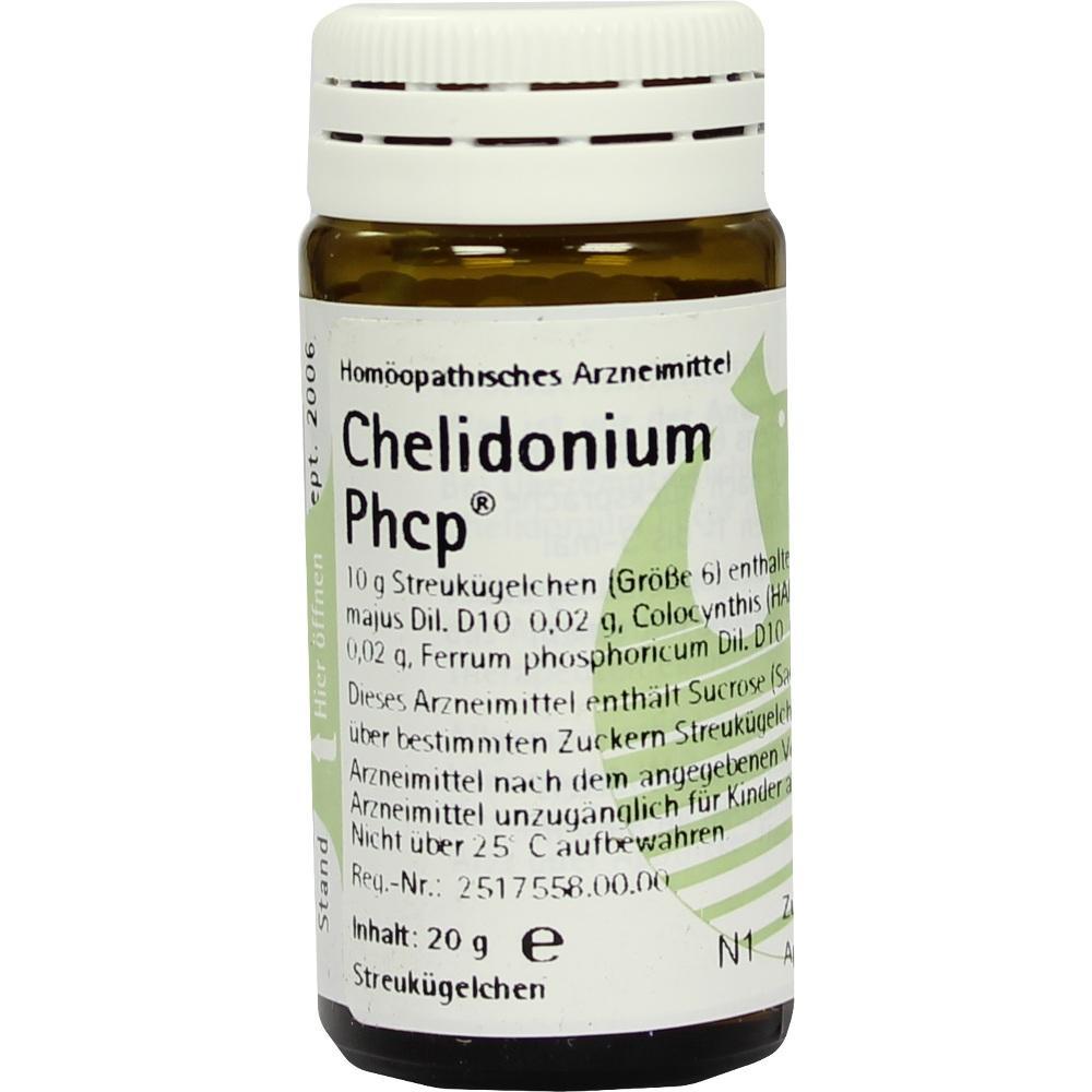 Braunes Fläschchen mit homöopathischer Medizin namens Chelidonium Phcp.