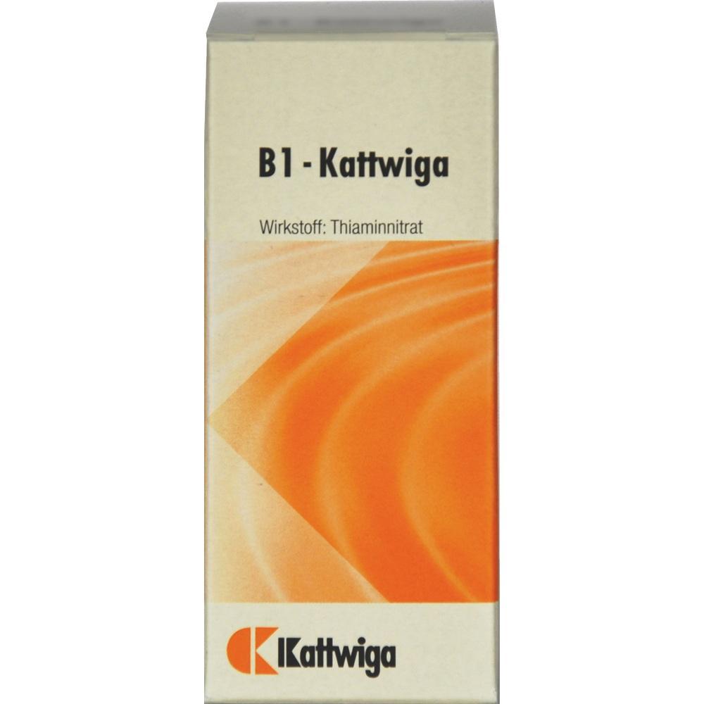 Weiß-orange Schachtel mit Aufschrift "B1 - Kattwiga" und "Wirkstoff: Thiaminnitrat".