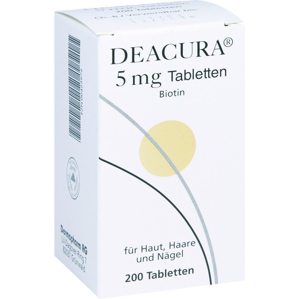 Ein Karton mit 200 Biotin-Tabletten zur Unterst&uuml;tzung von Haut, Haaren und N&auml;geln.