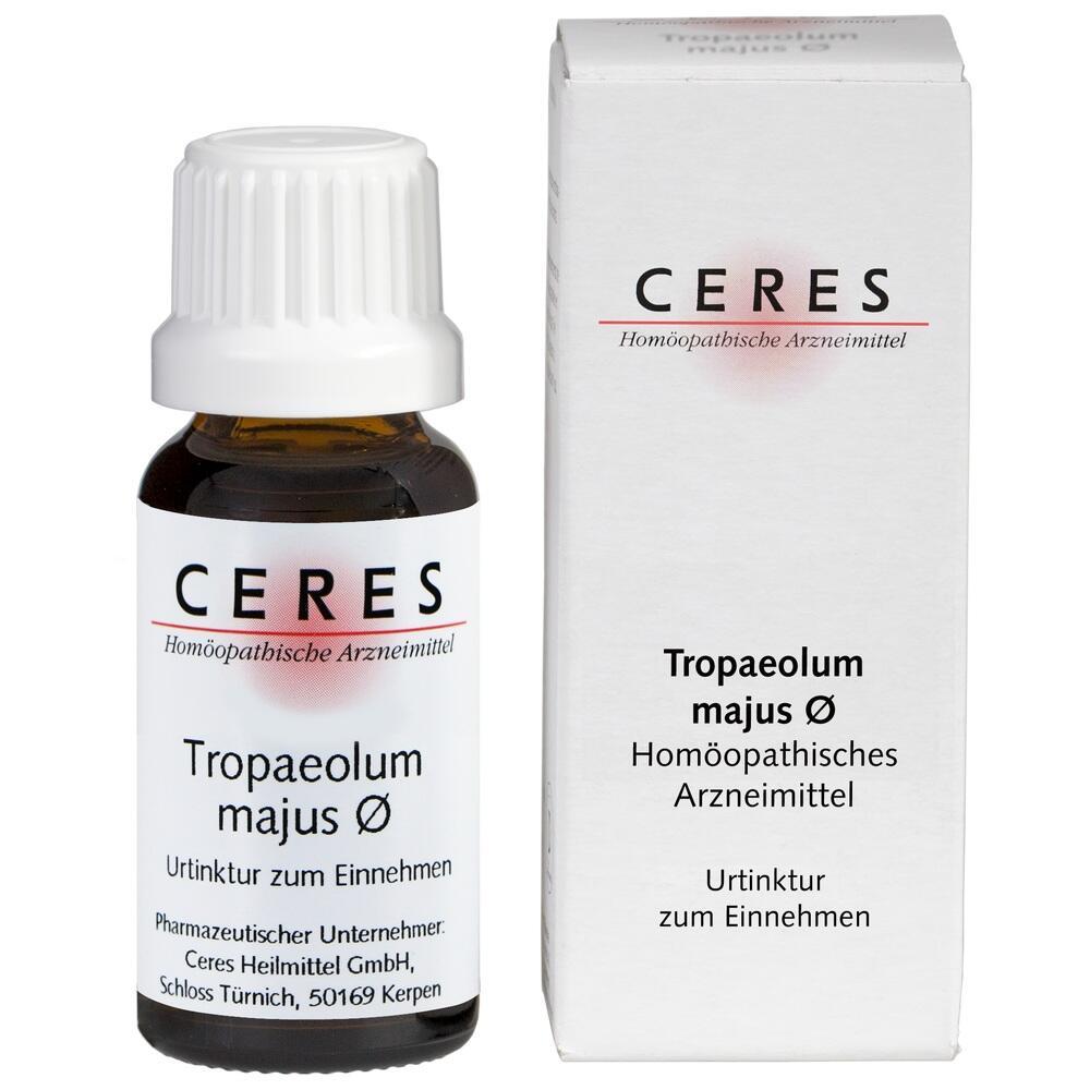 Flasche und Packung eines homöopathischen Mittels von Ceres, namens Tropaeolum majus Ø.
