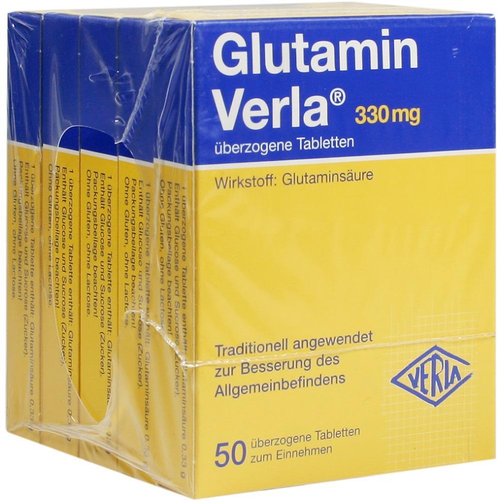 Verpackung von Glutamin Verla Tabletten mit 50 Stück à 330 mg.
