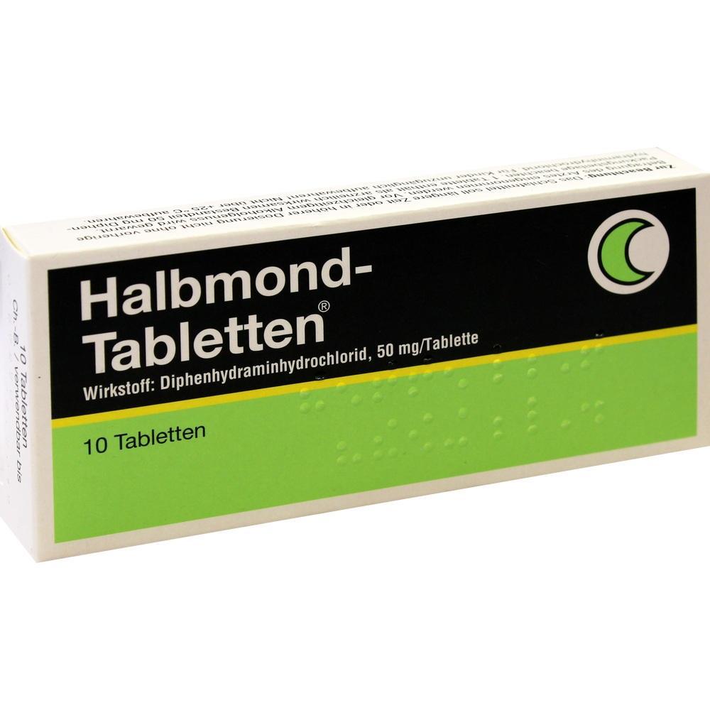 Packung mit Tabletten, auf der "Halbmond-Tabletten" steht.