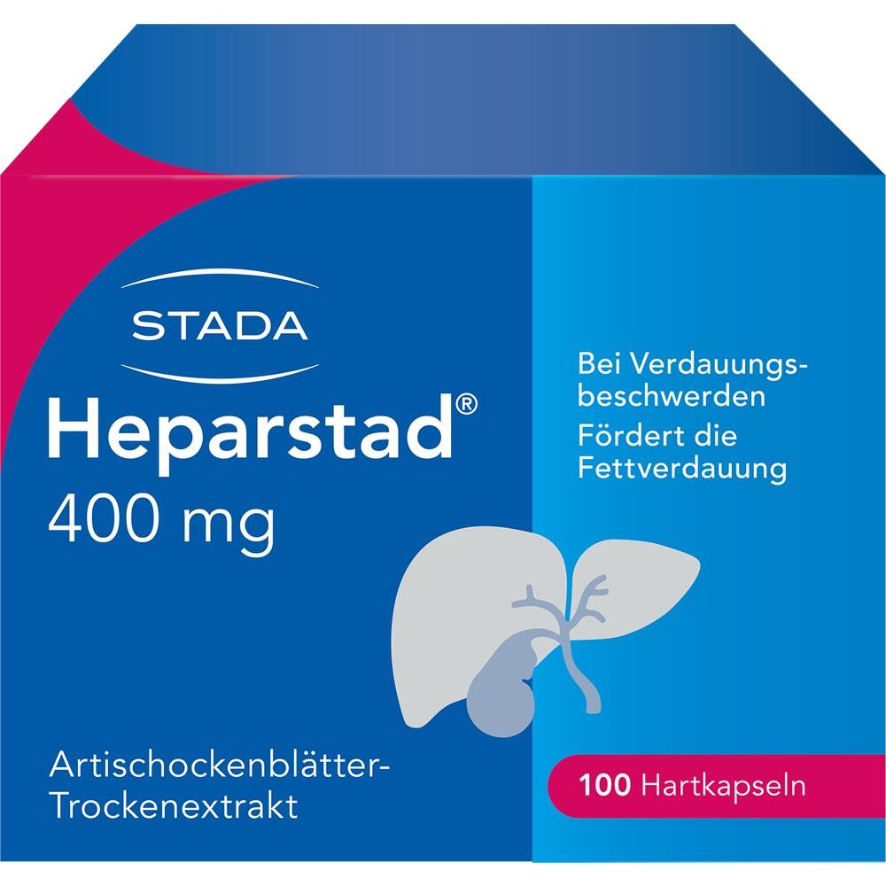 Blaue Packung mit Heparstad-Kapseln zur Unterstützung der Fettverdauung.