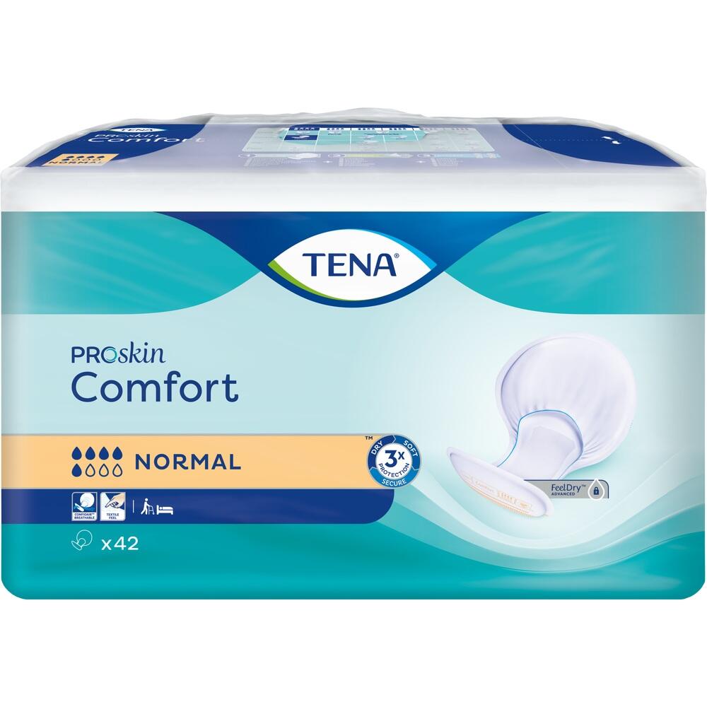 Eine Packung TENA ProSkin Comfort Inkontinenzeinlagen für normale Anwendungen.