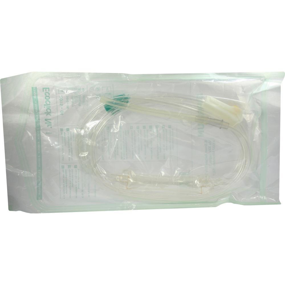 Eine geschlossene Verpackung mit medizinischem Infusionsbesteck darin.