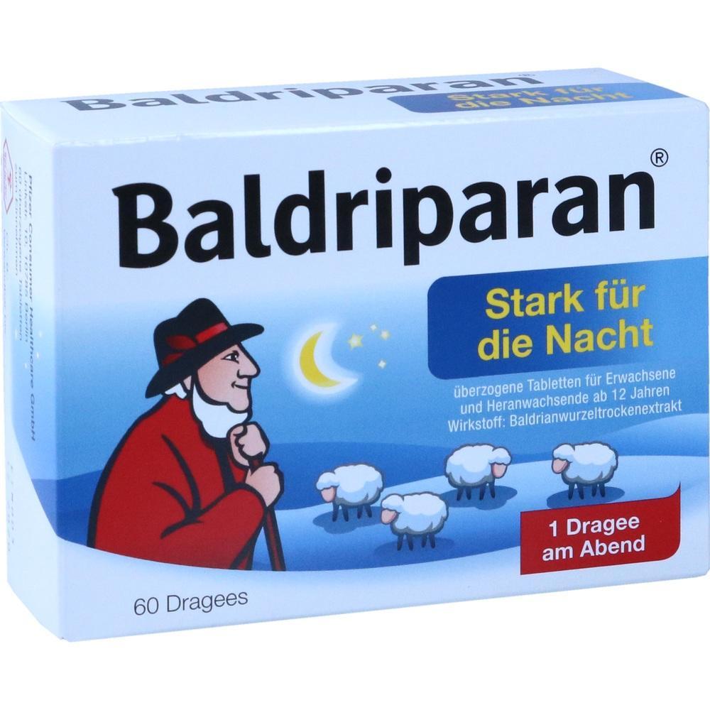 Eine Packung Baldiparan Tabletten mit einem Schäfer und Schafen unter einem Mond.