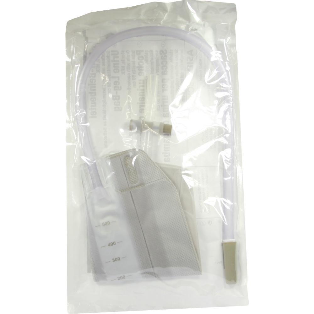 Ein transparenter Verpackungsbeutel enth&auml;lt einen Urinbeutel mit Schlauch.