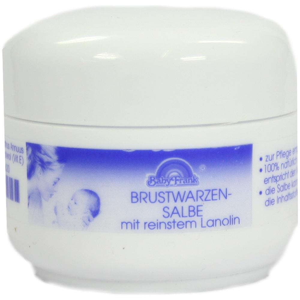 Wei&szlig;e Dose mit blauer Aufschrift "Brustwarzensalbe mit reinem Lanolin".