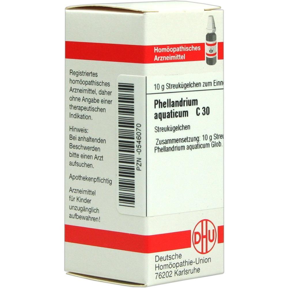 Weiße Schachtel mit homöopathischen Streukügelchen Phellandrium aquaticum C30.