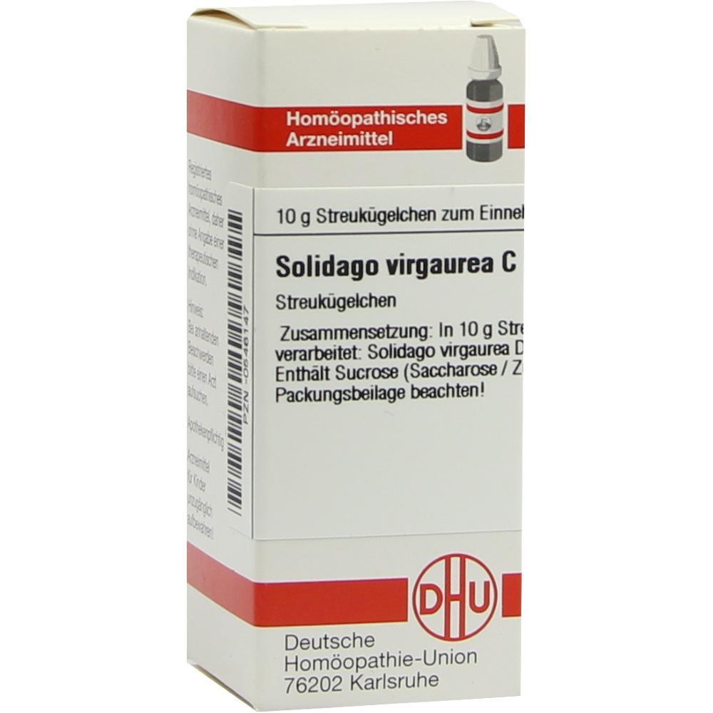 Weiße Schachtel mit homöopathischen Globuli namens Solidago virgaurea C.