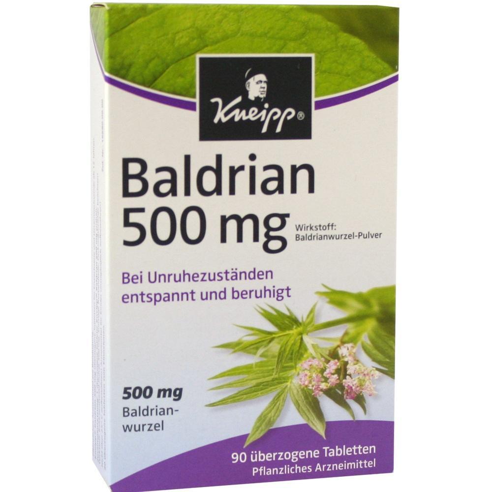 Packung Baldrian-Tabletten mit 500 mg zur Beruhigung bei Unruhe.