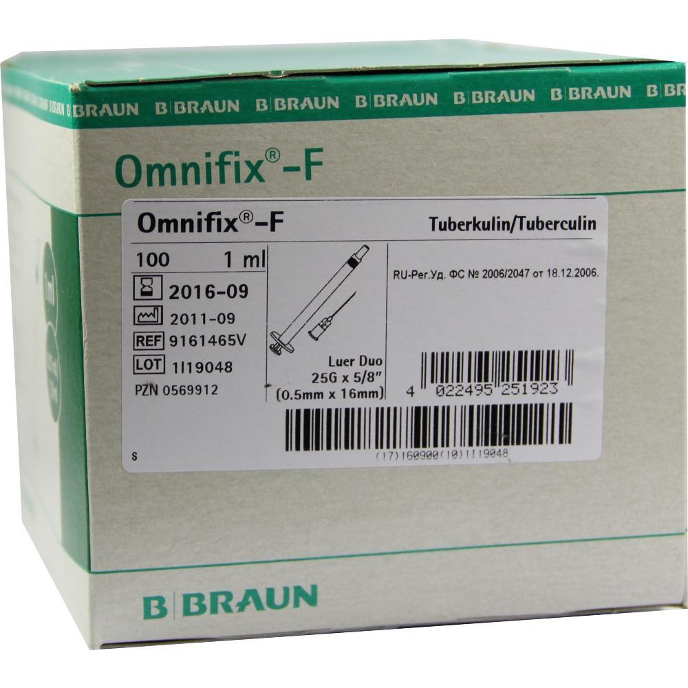 Eine Verpackung von B. Braun mit Tuberkulinspritzen, 1 ml, Omnifix-F.