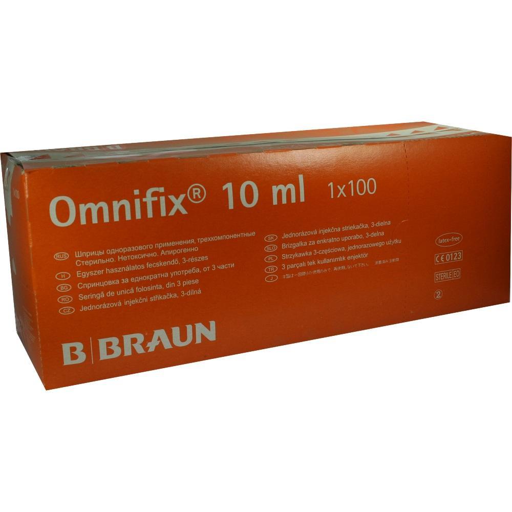 Orange Schachtel mit der Aufschrift "Omnifix 10 ml" und "B. Braun".