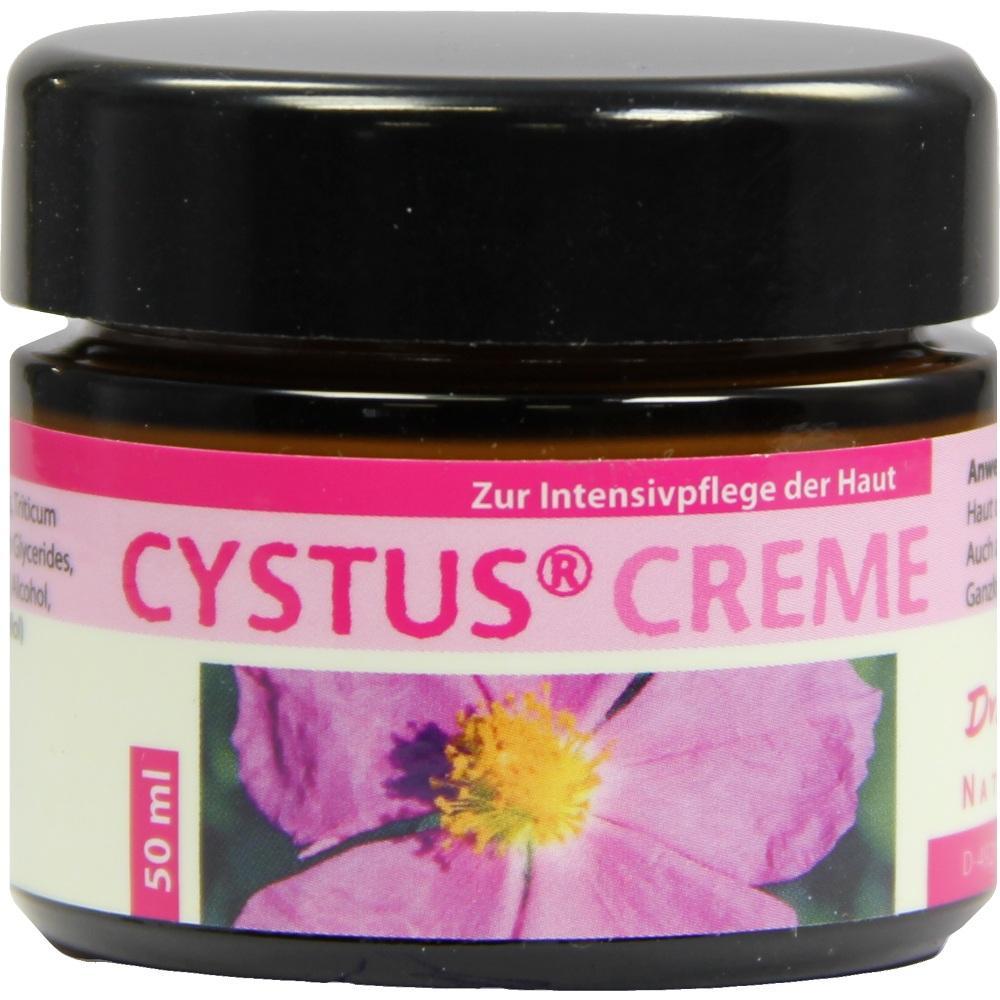 Eine Cystus-Creme in einem kleinen, runden Glas mit rosa Etikett.