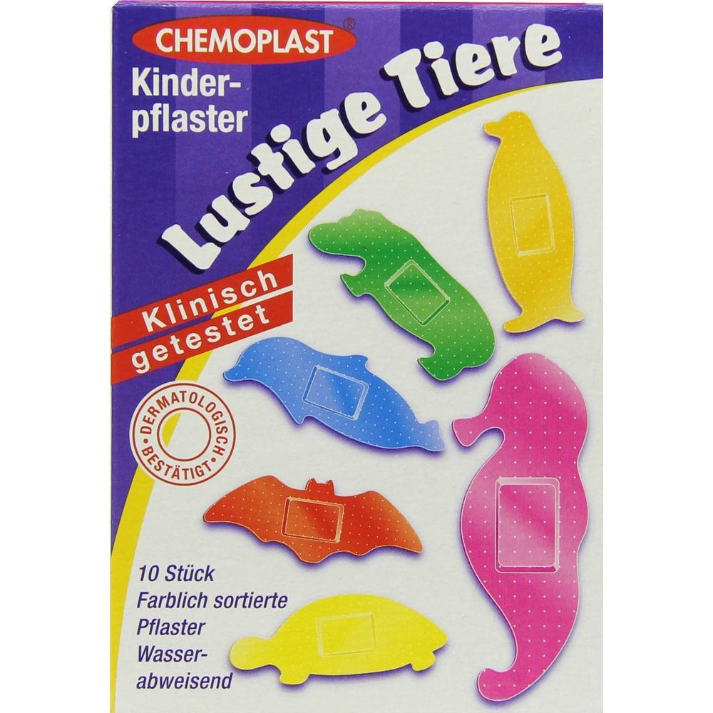 Bunte Pflaster in Tierformen für Kinder auf einer Verpackung.