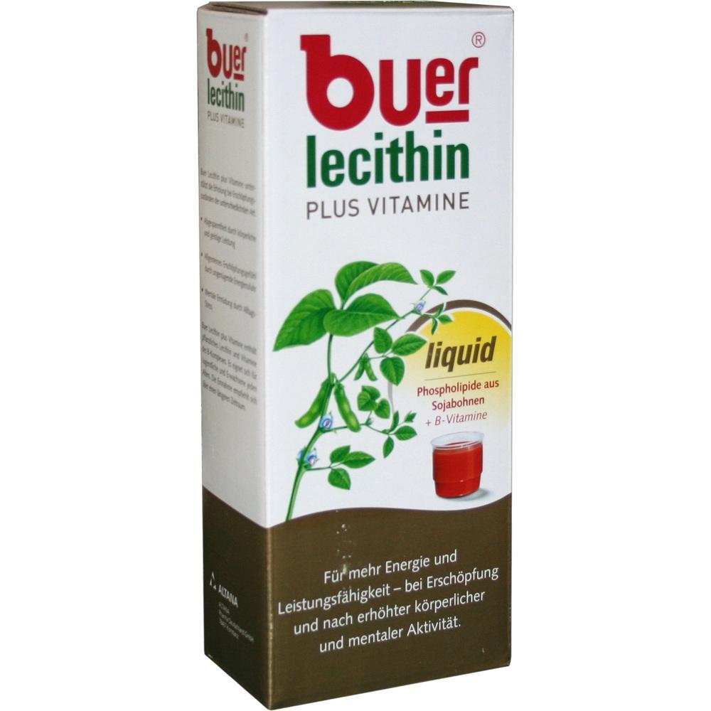 Verpackung von Buer Lecithin Plus Vitamine mit Bild einer Pflanze und Text zur Energieunterstützung.