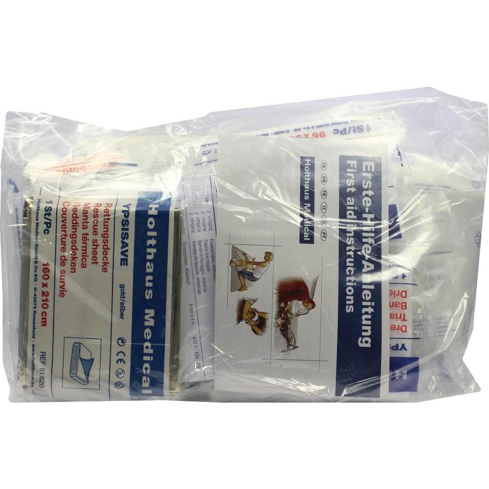 Eine verpackte Erste-Hilfe-Ausstattung mit Anleitungen.