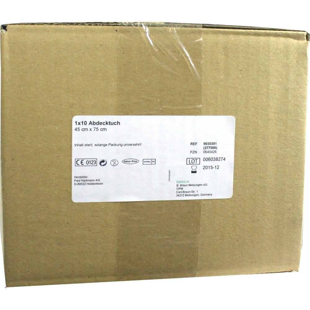 Ein brauner Karton mit einem Etikett für sterile Abdecktücher.
