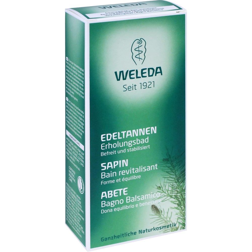 Grüne Verpackung von Weleda mit der Aufschrift "Edeltannen Erholungsbad".