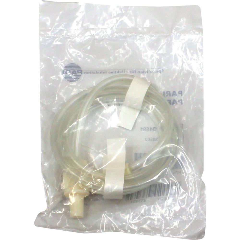 Eine transparente Plastikt&uuml;te mit einem aufgerollten Schlauch darin.