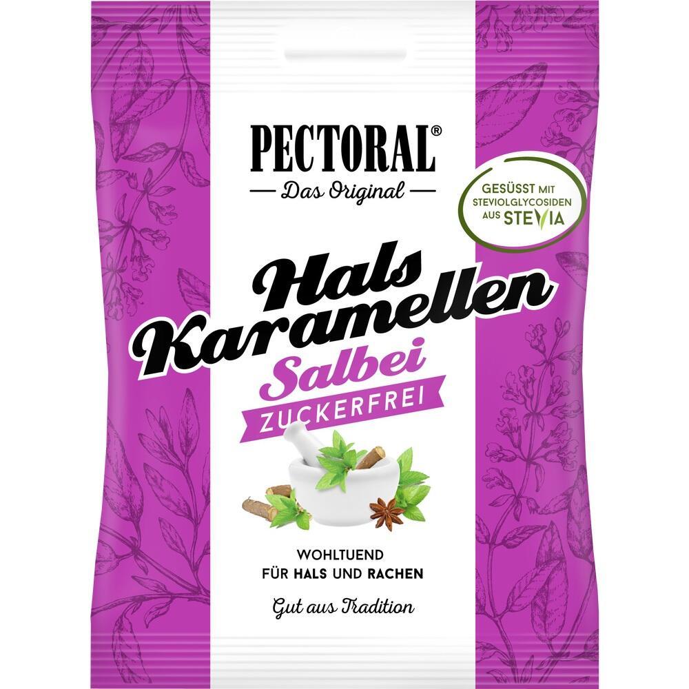 Lila Packung für zuckerfreie Halskaramellen mit Salbei-Geschmack.