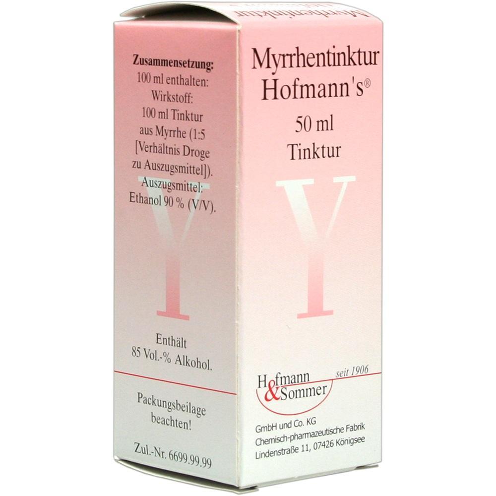 Eine rosa Verpackung mit der Aufschrift "Myrrhentinktur Hofmann's".