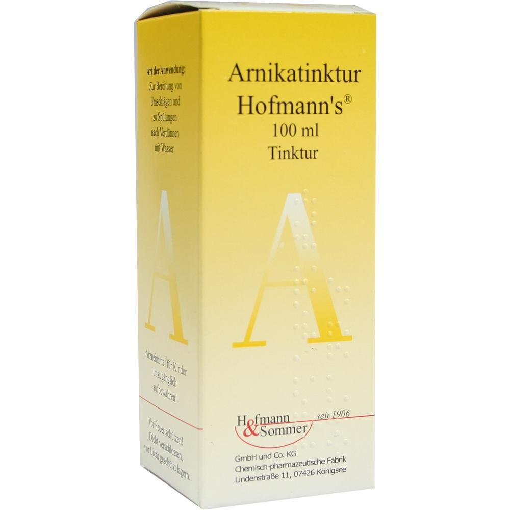 Gelbe Verpackung von Arnikatinktur Hofmann's mit 100 ml Inhalt.