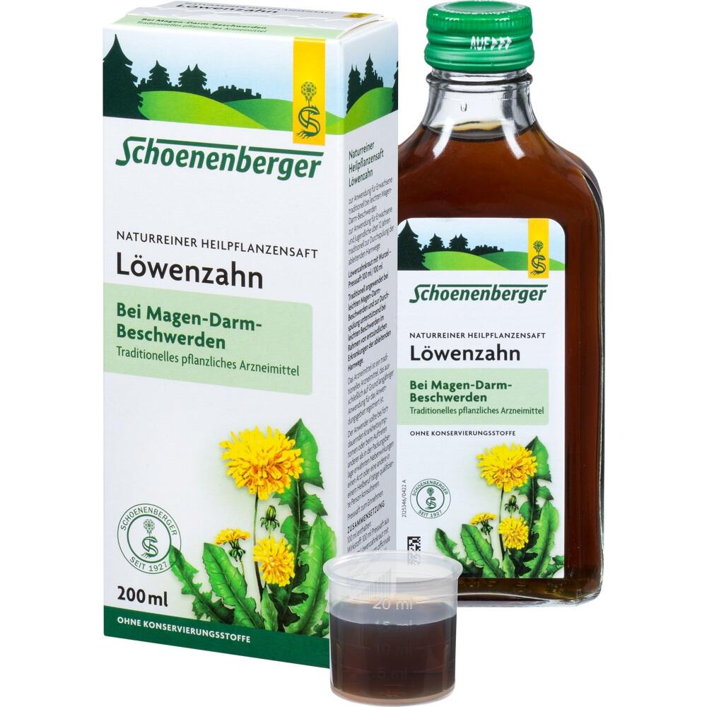 Eine Flasche Löwenzahnsaft und die dazugehörige Verpackung stehen nebeneinander.