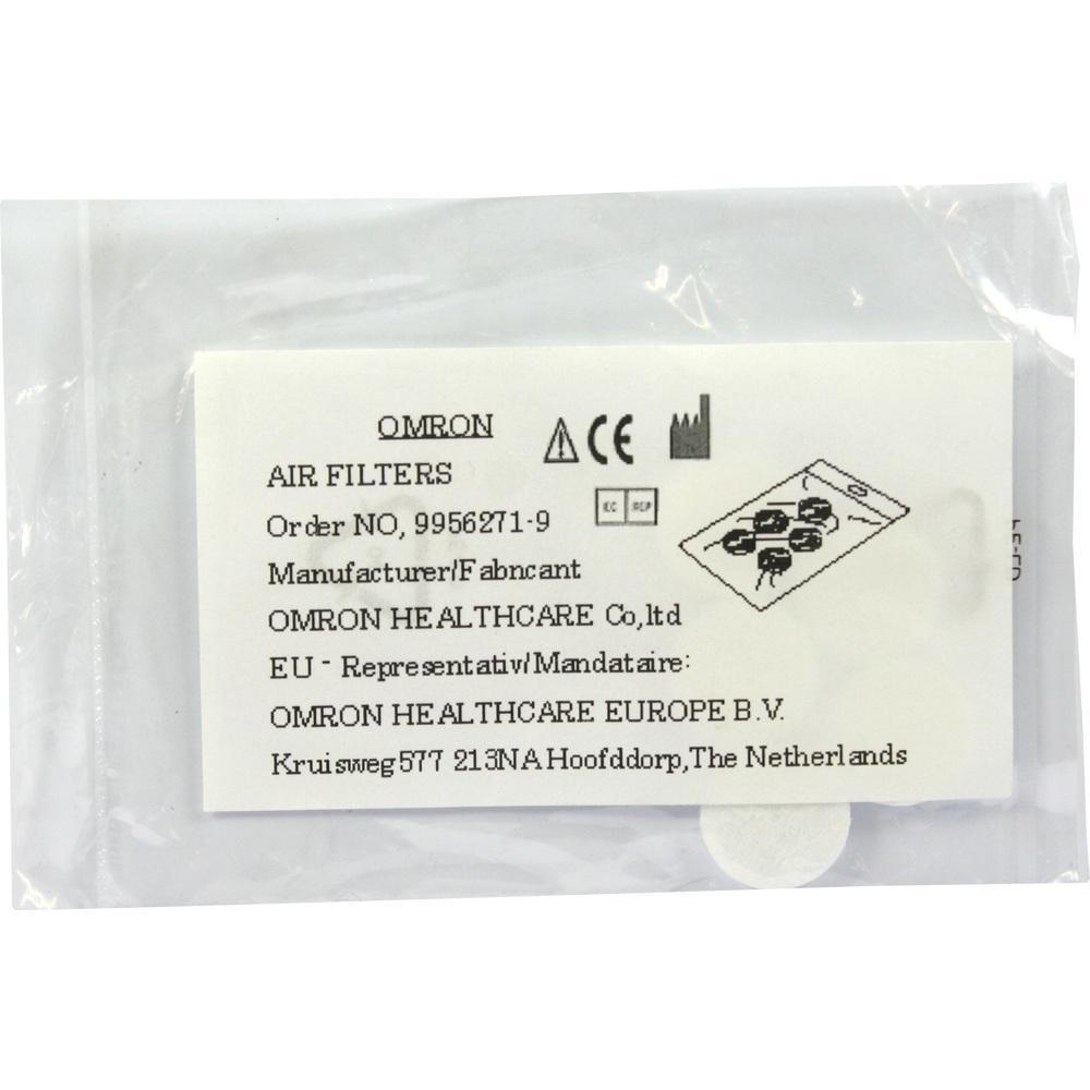 Eine Plastiktüte mit einem Etikett für Omron Luftfilter.