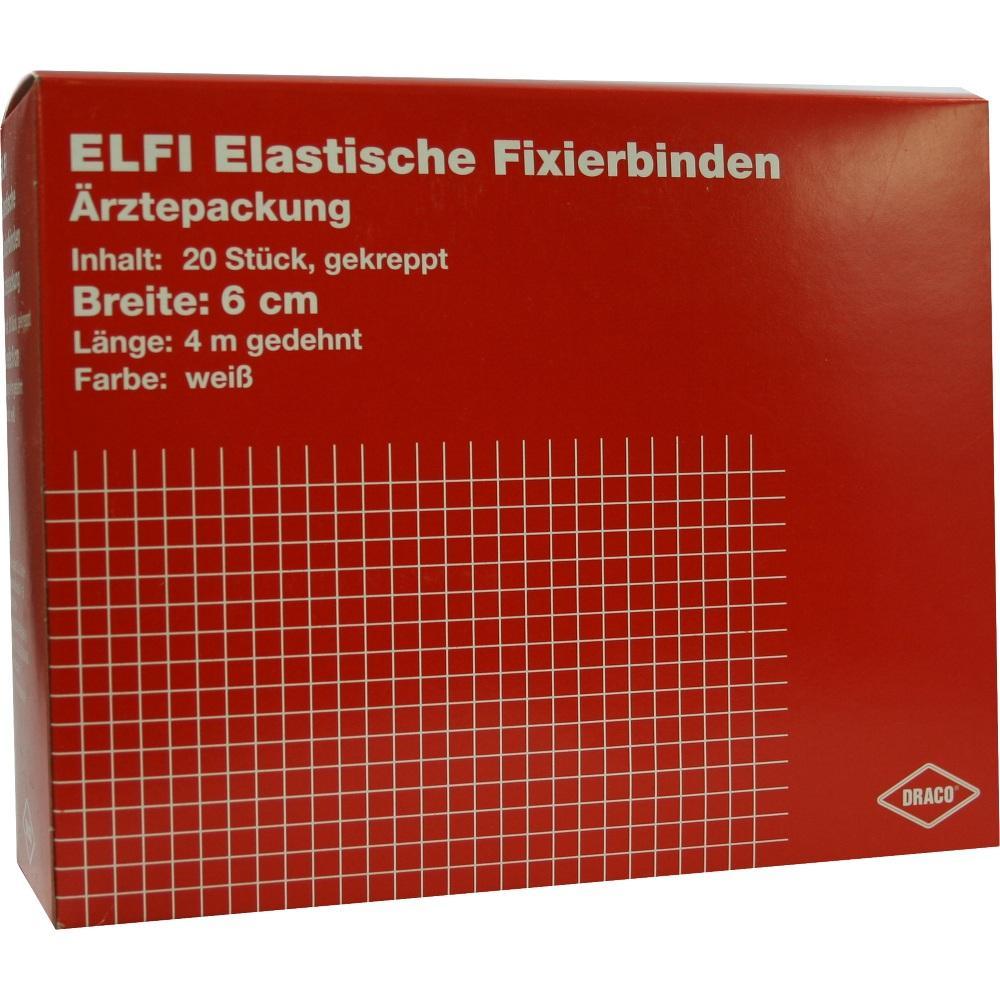 Rote Verpackung für elastische Fixierbinden mit Infos zu Inhalt und Maßen.