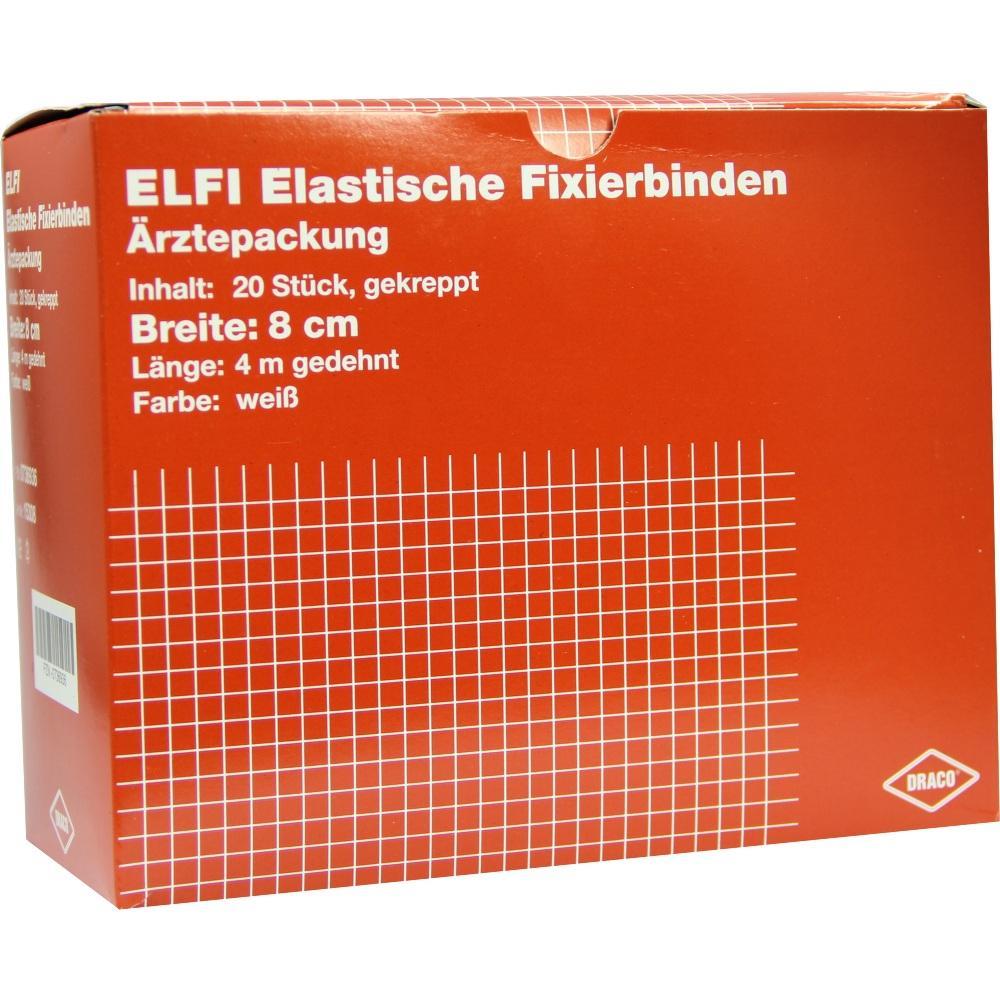 Rote Verpackung mit elastischen weißen Fixierbinden, 20 Stück, 8 cm breit.