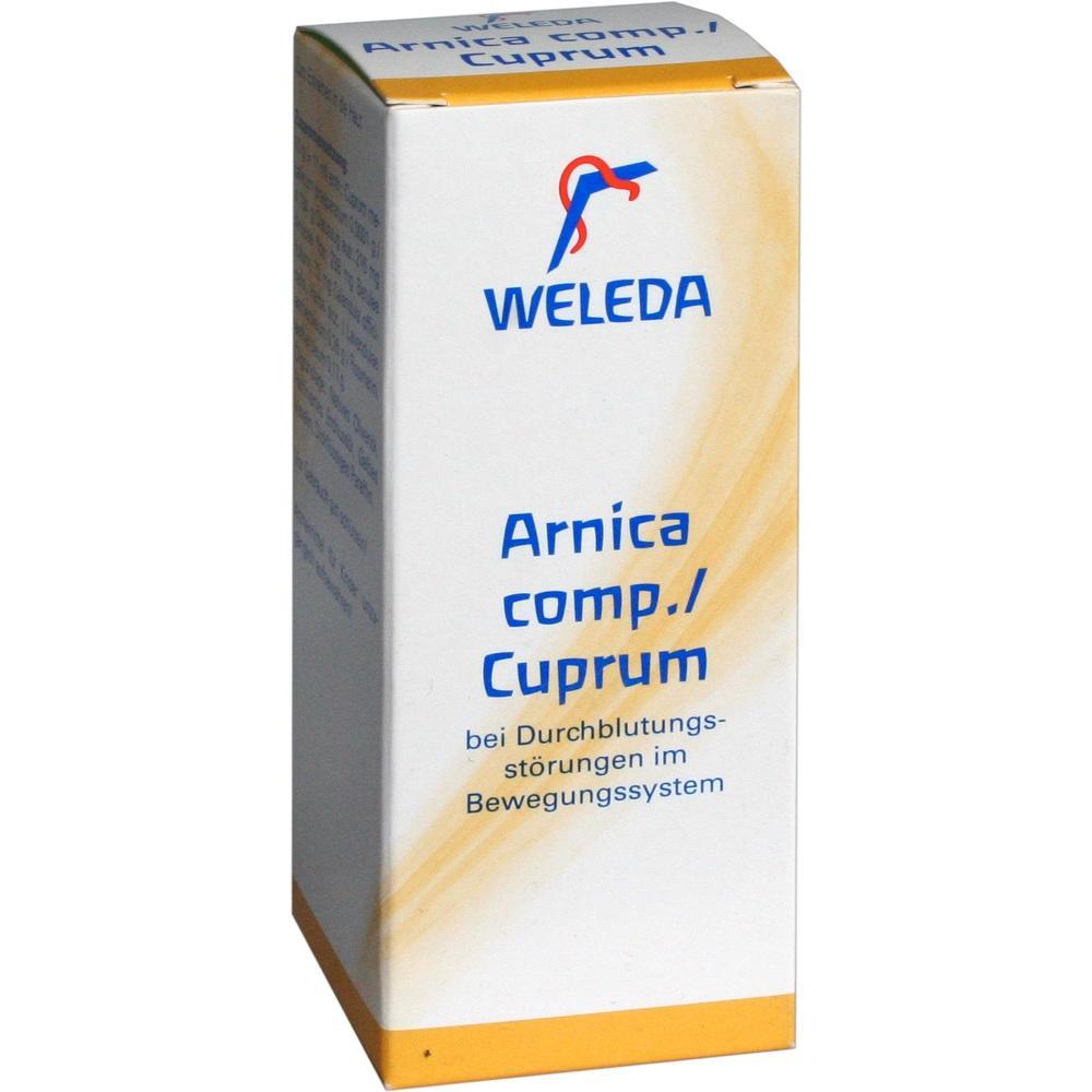 Eine Verpackung von Weleda Arnica comp./Cuprum für Durchblutungsstörungen.